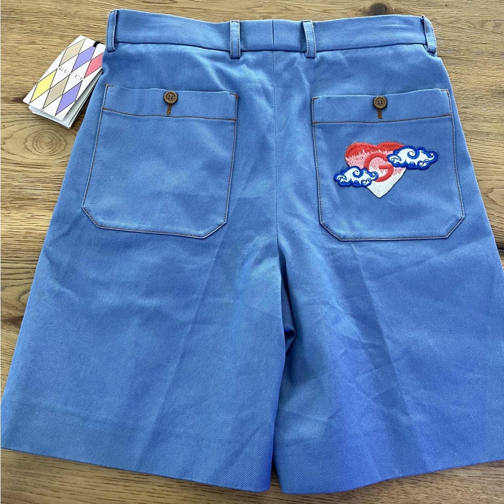 Gucci Blue Shorts with Embroidered Design